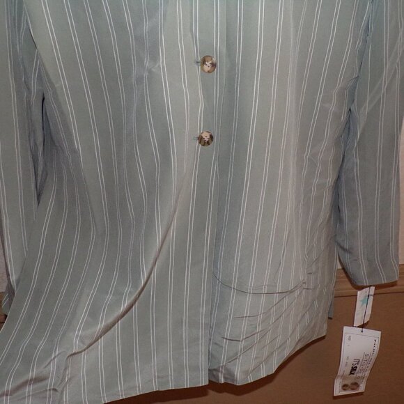 NWT Vintage Pacific Silk & Studio Womens Gray Pinstripe Silk Blazer Jacket Sz L - Picture 4 of 10